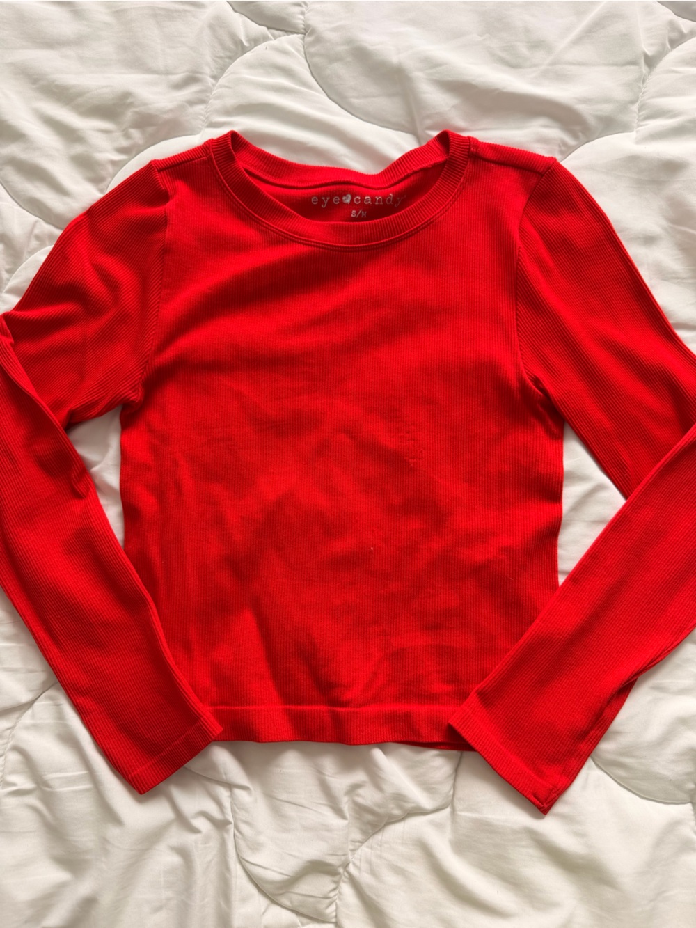 eye candy Red Ribbed Long Sleeve Tee